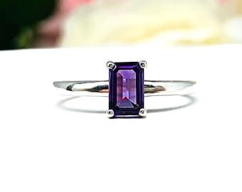 Emerald-Cut Amethyst Solitaire Ring • 6x4mm—8x6mm, Sterling Silver