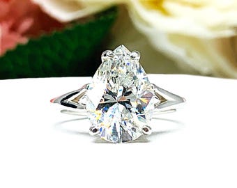 Pear-Cut CZ Engagement Ring • 13x9mm, 15x10mm, Sterling Silver, Size 6 and 7