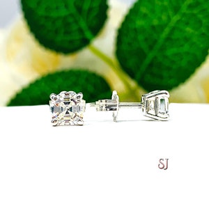 Asscher CZ Stud Earrings - 6A quality near colorless czs - Two size options - Sterling silver or 14k gold  settings