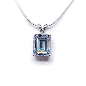Emerald Cut CZ Pendant Necklace – Sterling Silver – Six Size Options