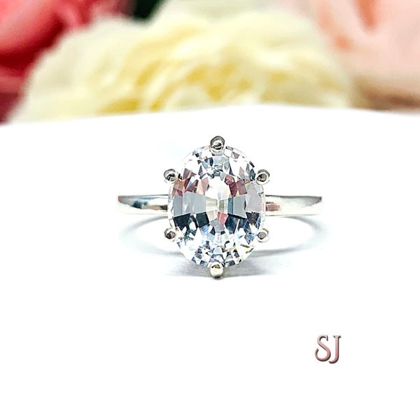 Lab White Sapphire Oval Six Prong Ring