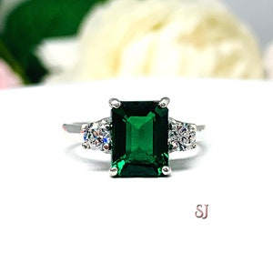 Lab Created Emerald Ring – Cubic Zirconia Accents, 9x7mm, Sterling Silver