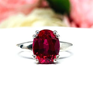 Oval-Cut Lab Ruby Solitaire Ring • 8x6mm—14x10mm, Sterling Silver, Double Prong