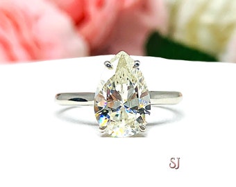 Pear Near Colorless 12x8mm Cubic Zirconia Engagement Ring