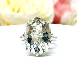 Prasiolite Green Amethyst Oval Ring Size 6 – 16x12mm Gemstone, Sterling silver