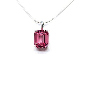Lab Padparadscha Pink Sapphire Pendant Necklace – 12x10mm, Emerald Cut, Sterling Silver