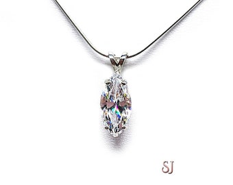 Marquise-Cut CZ Pendant or Necklace • 14x7mm, Sterling Silver
