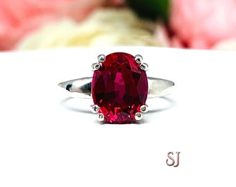 Lab Ruby Oval Double Prong Ring