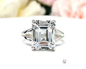 Lab White Sapphire 11x9mm Emerald Cut Ring