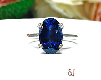 Lab Blue Sapphire 12x8mm Oval Engagement Ring