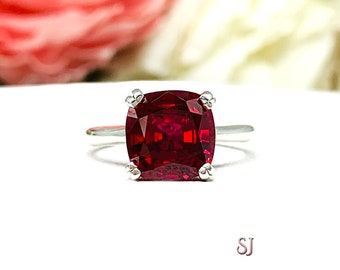 Lab Ruby Cushion Solitaire Ring