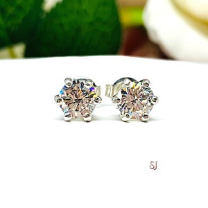 Round CZ 6-Prong Stud Earrings - 6A quality near colorless czs - 3 stone sizes - Sterling silver settings