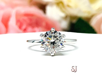 Round Near Colorless Cubic Zirconia 6 Prong Engagement Ring