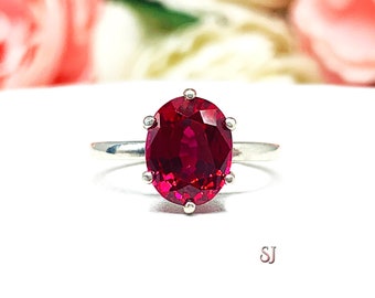 Lab Ruby Oval Six Prong Ring