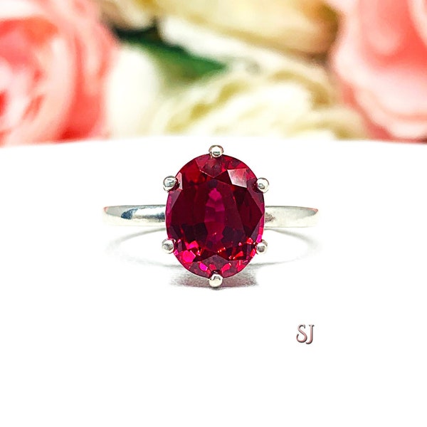 Lab Ruby Oval Six Prong Ring