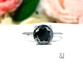 Round 8mm Black Moissanite Engagement Split Prong Ring