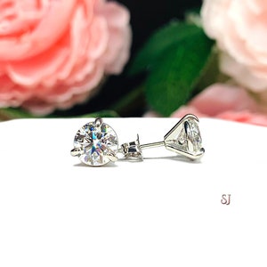 Moissanite Stud Earrings – 14k White Gold, Round Martini, 5mm-7mm