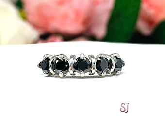 Round Black Moissanite Five Stone Ring