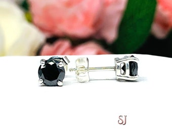 Round-Cut Black Moissanite Stud Earrings • 6mm, Sterling Silver