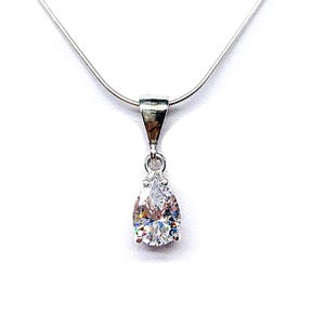 Pear Cubic Zirconia Dangle Pendant  – 10x7mm, Sterling Silver