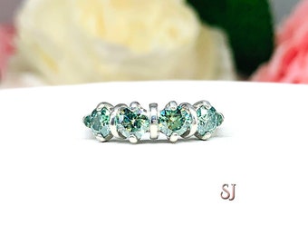 Round Seafoam Green Moissanite Four Stone Ring