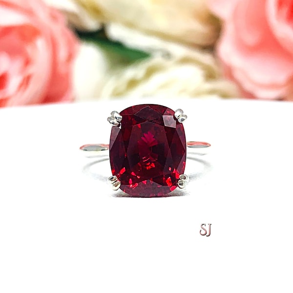 Lab Ruby Elongated Cushion Ring