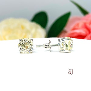 Light Yellow Old European Cut Cubic Zirconia Basket Stud Earrings image 1