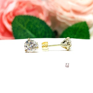 Moissanite Stud Earrings – 14k Yellow Gold, Round Martini, 5mm-7mm