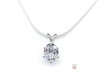 Oval Cubic Zirconia 6 Prong Pendant With Optional Chain