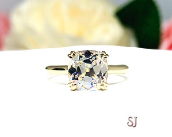 Old Mine 8mm Cubic Zirconia Gold Engagement Ring