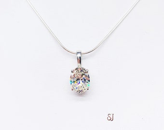 Oval Near Colorless Cubic Zirconia Pendant With Optional Chain