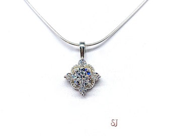 Round Cubic Zirconia Antique Inspired Art Deco Pendant With Optional Chain