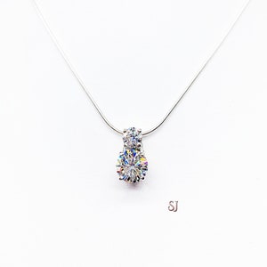 Two Stone Round Moissanite Sterling Silver Pendant with Optional Chain image 1