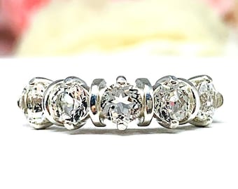 Round-Cut Natural White Topaz 5-Stone Ring • 4mm, Sterling Silver, Size 6