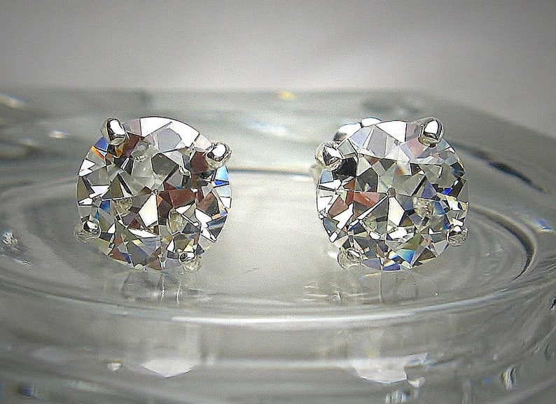 Old European Cut Cubic Zirconia cz Earrings Near Colorless 6mm Etsy