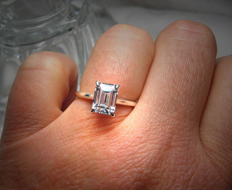 Emerald Cut Cubic Zirconia CZ Engagement Ring 8.5x6.5mm 2 Etsy
