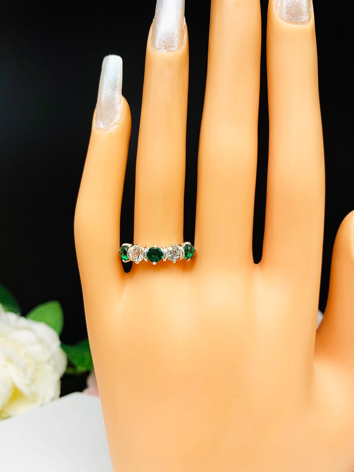 Lab Emerald 4mm Cubic Zirconia Five Stone Ring Etsy
