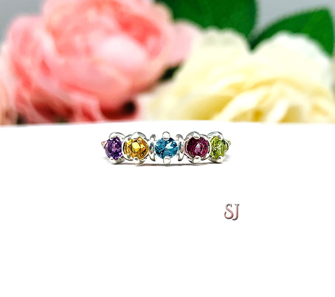 Spring Color Ring Spring Colors Natural Gemstone 5-stone Ring • 3mm, Sterling Silver ...