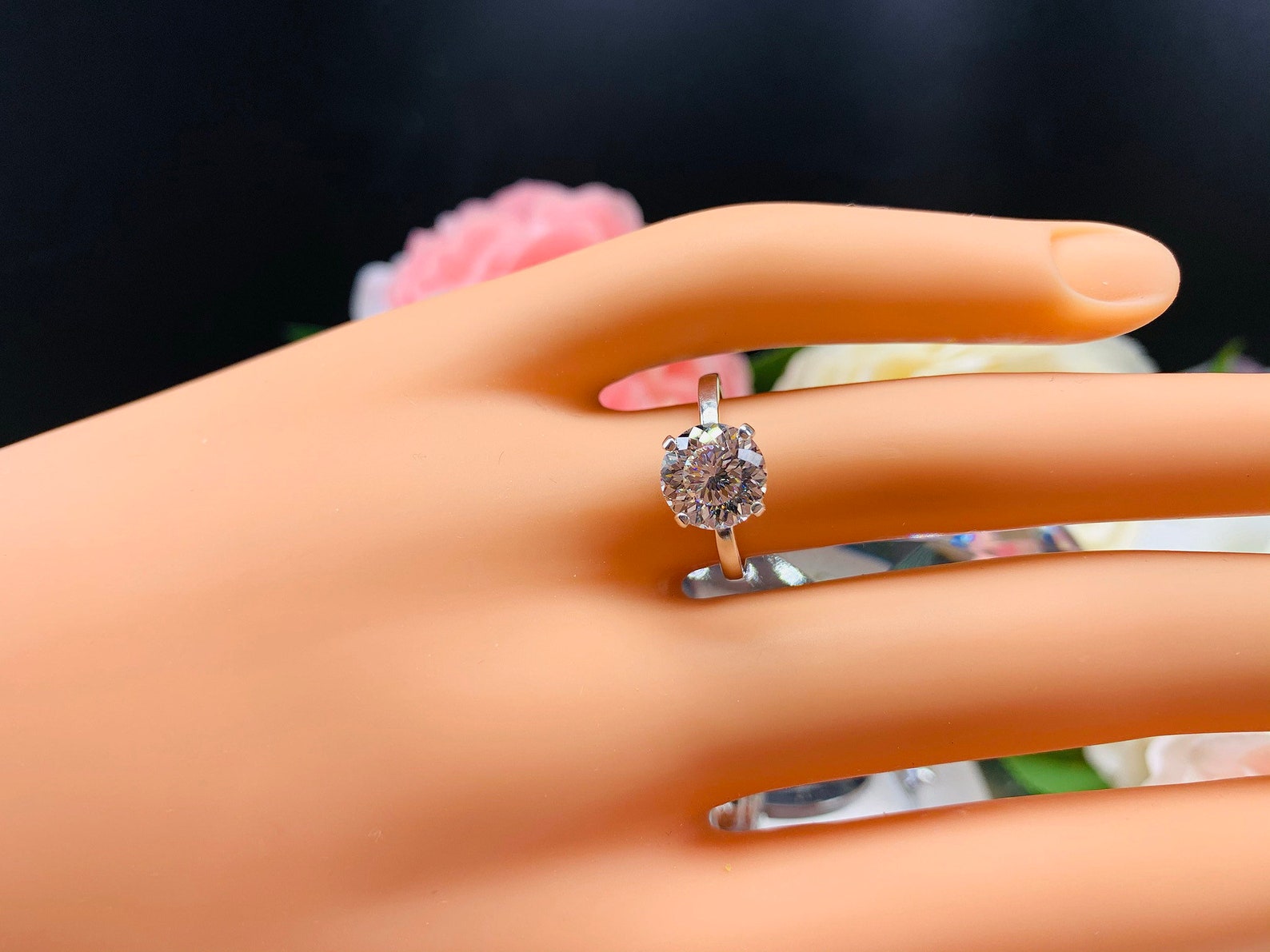 Bo.Dream Radiant Cut Cubic Zirconia Engagement Ring – Platinum Plated Sterling Silver, 1.5/2/3 Ct Center Stone