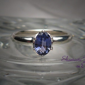 Natural Violet Blue Color Shift Spinel 7x5mm Oval Argentium Sterling Solitaire Ring Size 6