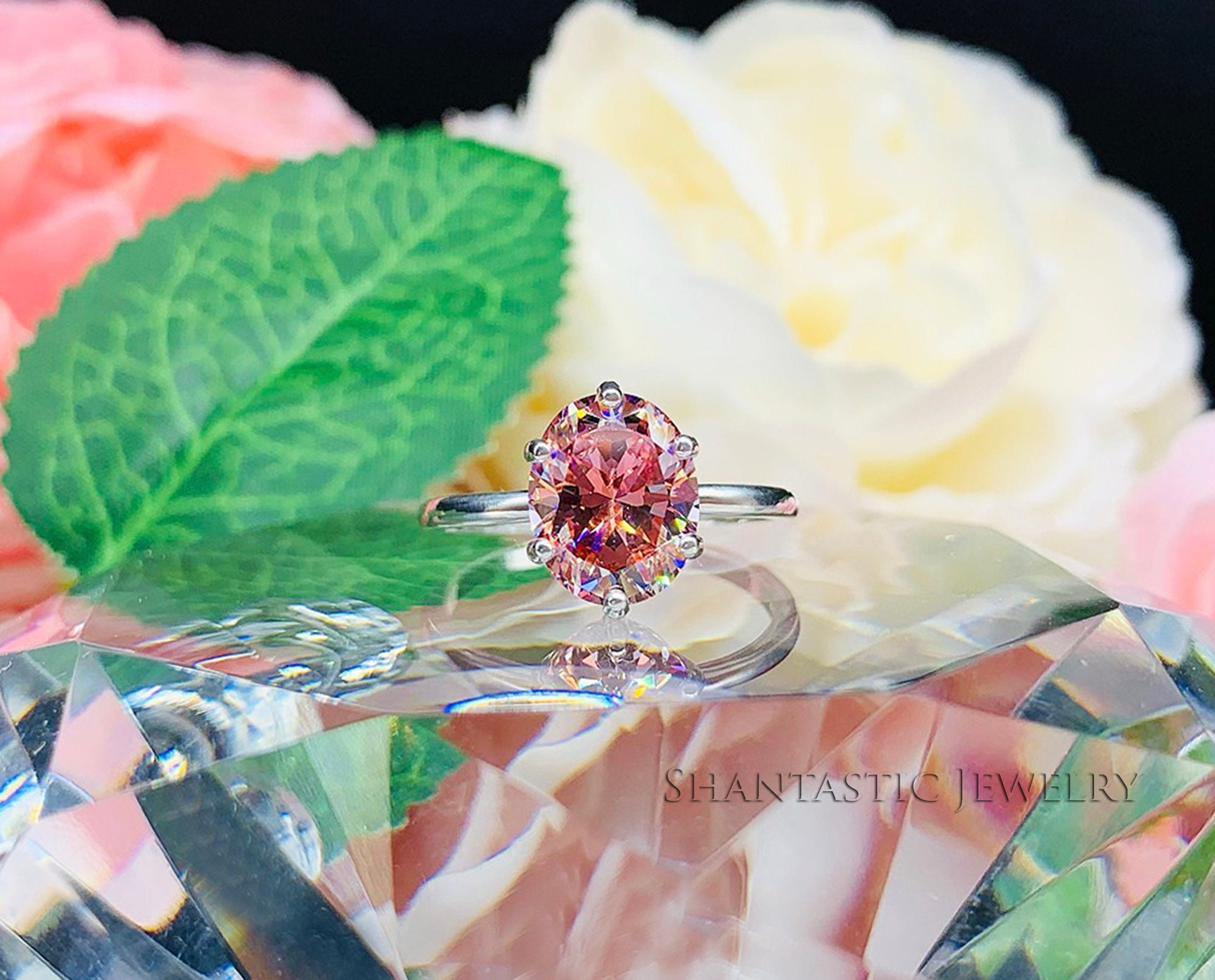 Custom Design Sparkle Like Diamond Pink and White Cubic Zirconia and 925 Silver Ring