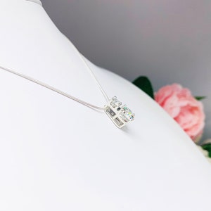 Two Stone Round Moissanite Sterling Silver Pendant with Optional Chain image 3