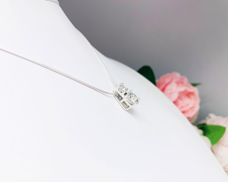 Two Stone Round Moissanite Sterling Silver Pendant with Optional Chain image 3