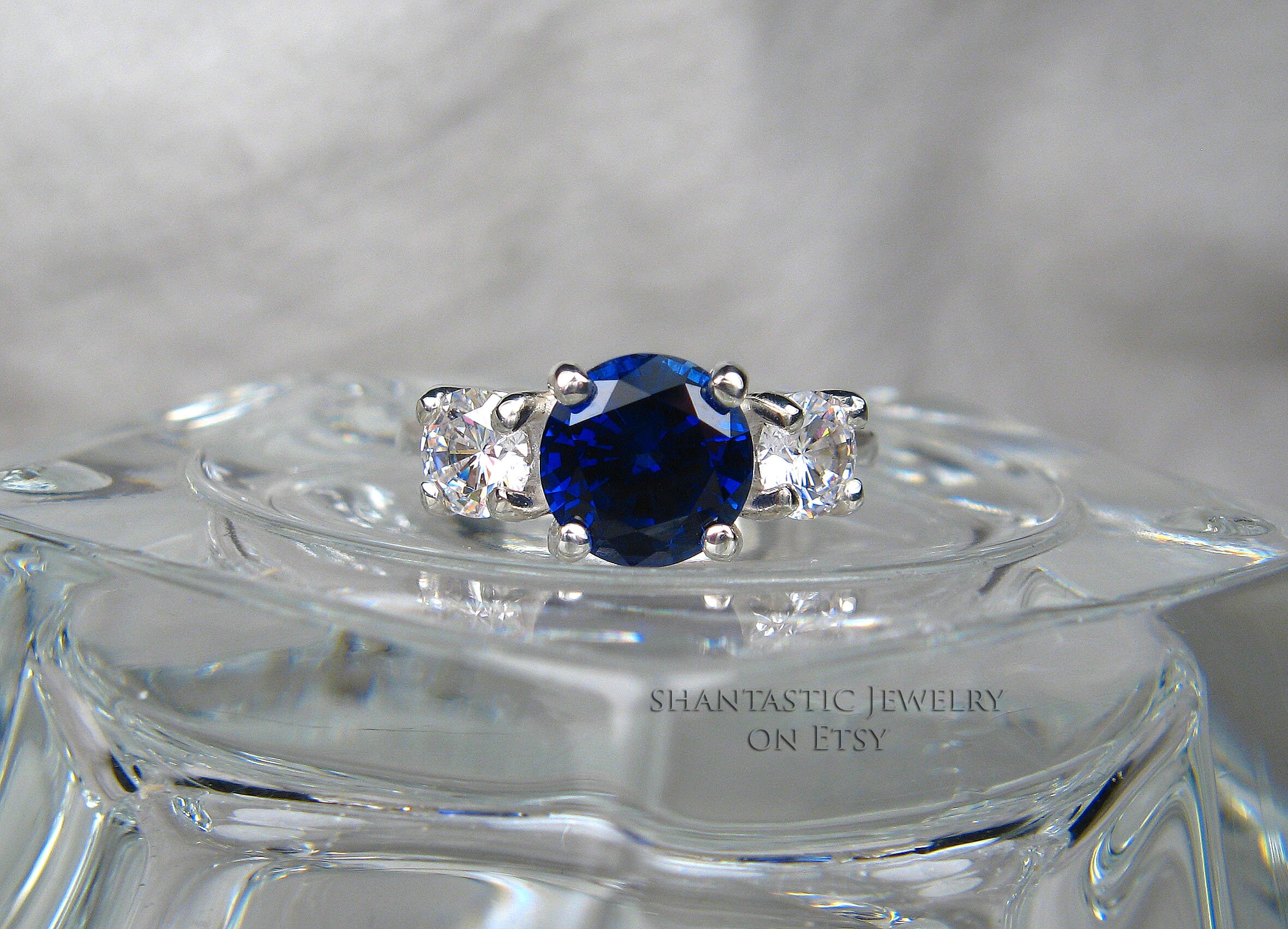 Lab Created Blue Sapphire Round Cubic Zirconia CZ Ring 8mm Etsy