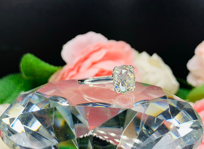Sterling Silver or Gold Made to Order Near Colorless Split Prong Solitaire Round Cubic Zirconia Engagement Ring 11mm 5 cts