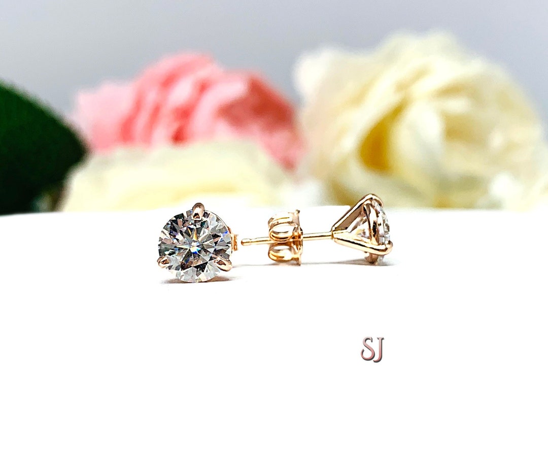 Round Moissanite Martini 14k Rose Gold Stud Earrings FREE 2 DAY UPS - Etsy