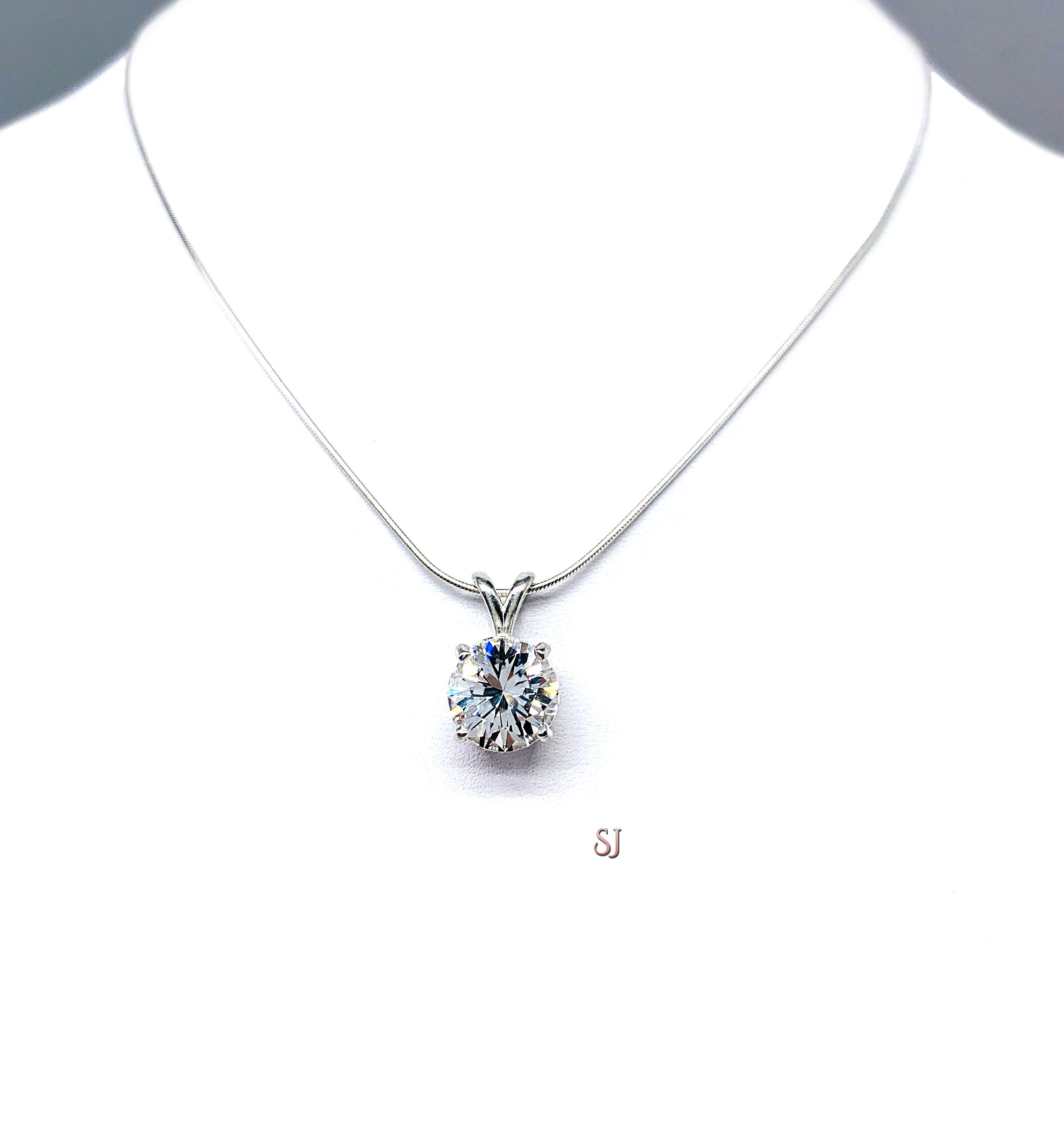 Round Lab White Sapphire Pendant - Sterling Silver Necklace