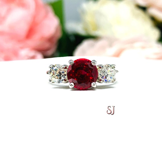 Sterling Silver Lab Created Ruby and CZ 3 Ring Set Sterling Silver Lab Created Ruby and CZ 3 Ring Set