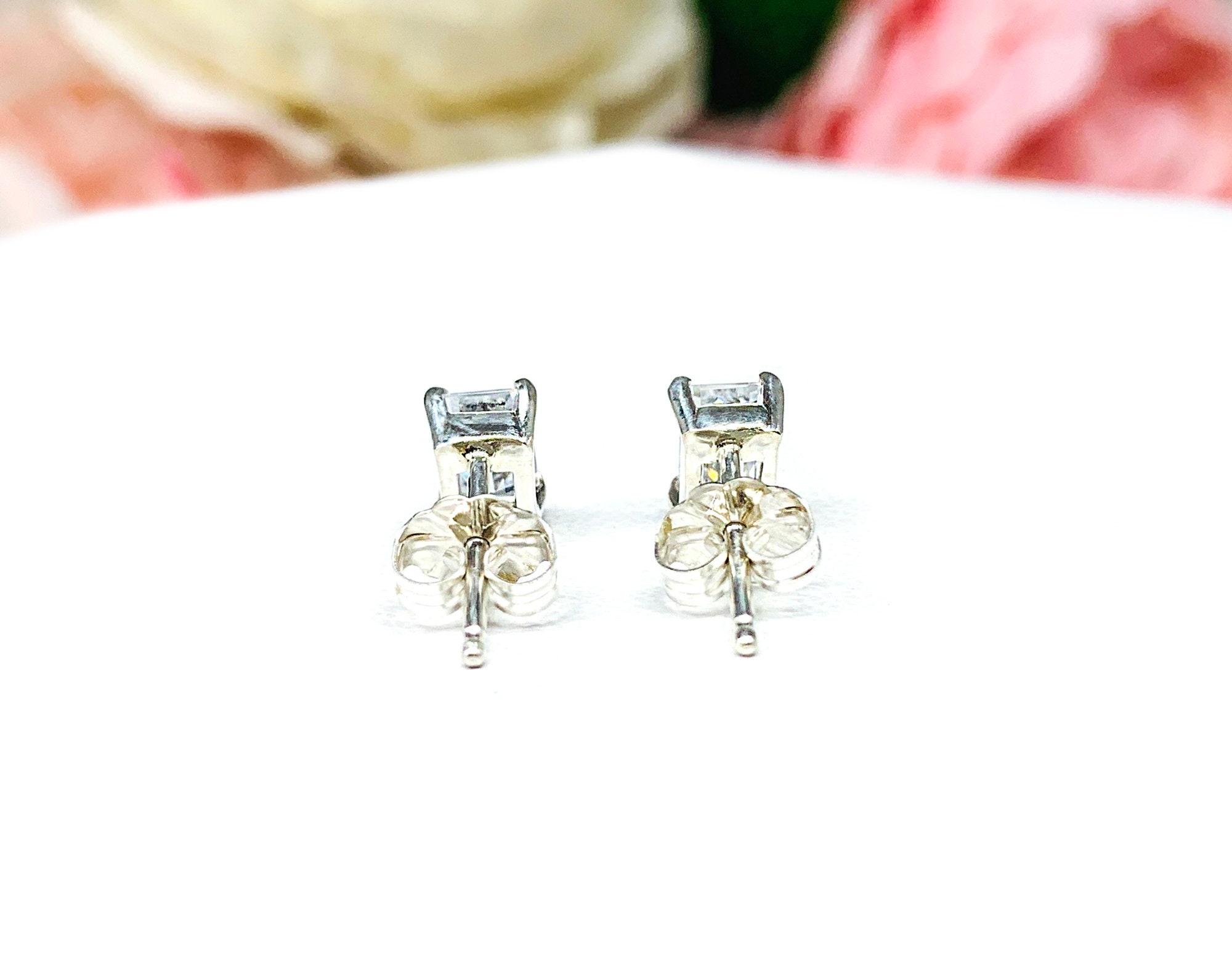 Emerald Cut Cubic Zirconia Stud Earrings