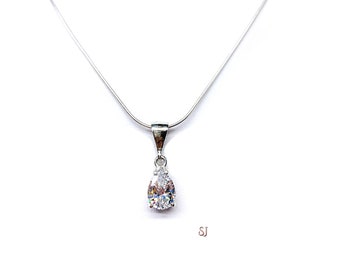 Pear Cubic Zirconia Pendant Single Bail With Optional Chain